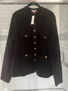 J. Crew Black Bouclé Blazer with Gold Buttons NWT
